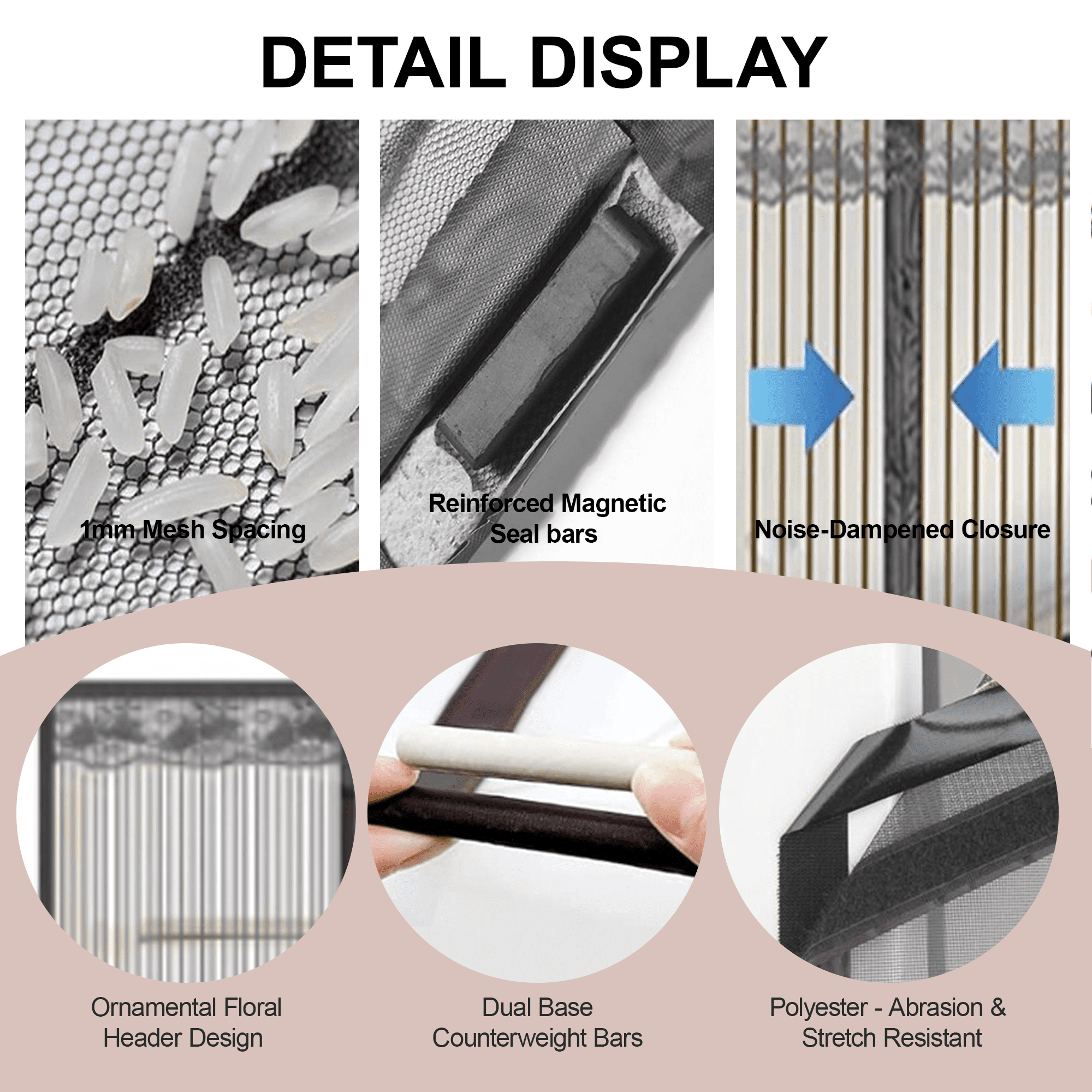 Magnetic Screen Door for Home, Auto-Close Heavy Duty Mesh Curtain, Bug Proof & Pet Friendly Design, Easy-Install Hands Free Entry, 35.4" x 82.7", Black