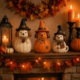 thumbnail image 3 of Fall Halloween Witch Dog Decor Set of 3, Rustic Sewing Texture Puppy Resin Figurine, Cute Non-spooky Seasonal Ornaments for Halloween Home Display, 3 of 7