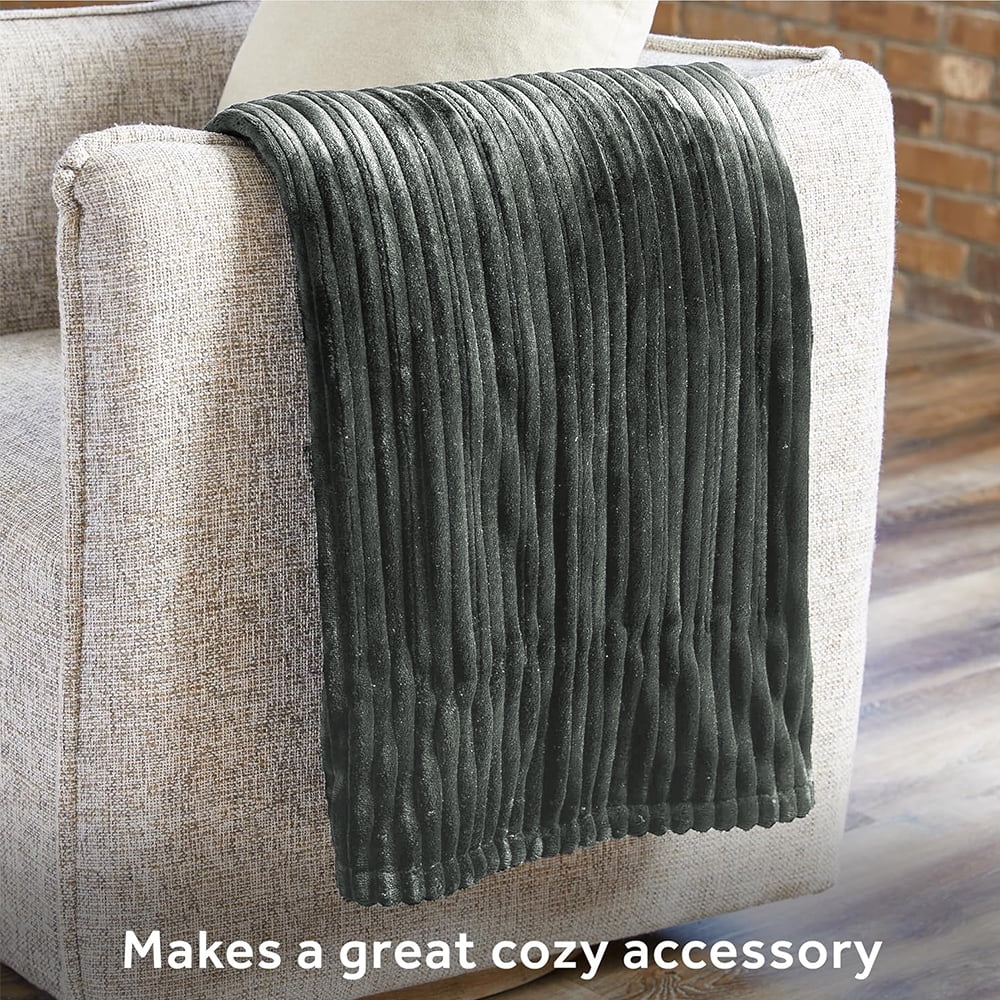 Heated Blanket Electric Queen Striped Flannel Blanket 84"x90" Electric Blanket with 6 Heat Settings 10 Hour Timer Auto Shut Off, Dark Grey