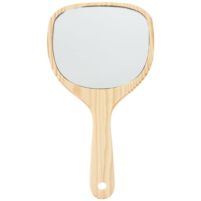 1pc Retro Wooden Handle Mirror Cosmetic Mirror Handheld Makeup Mirror for Women Girls