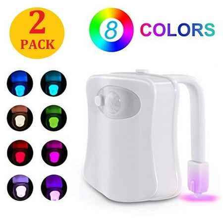 2PACK Toilet Night Light Motion Activated 8 Color Changing Led Toilet Seat Light Motion Sensor Toilet Bowl (Best Toilet Bowl Light 2019)