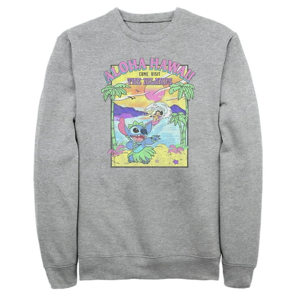 Men's Lilo & Stitch Aloha Hawaii Come Visit the Islands Sweatshirt Athletic Heather 2X Large