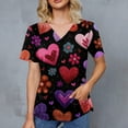 thumbnail image 4 of Valentine Day Nursing Scrubs Womens V Neck Short Sleeve Plus Size Scrub Tops Love Heart Print Cute Medical Scrubs with Pockets Purple Pink 3XL, 4 of 4