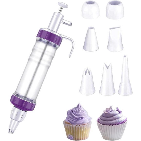 Dessert Decorating Syringe Set, Icing Dispenser Cupcake Filling Injector, 5 Icing Nozzles and 2 Standard Cake Couplers, Stainless Steel Icing Decoration Gun Set for Cake Decoration