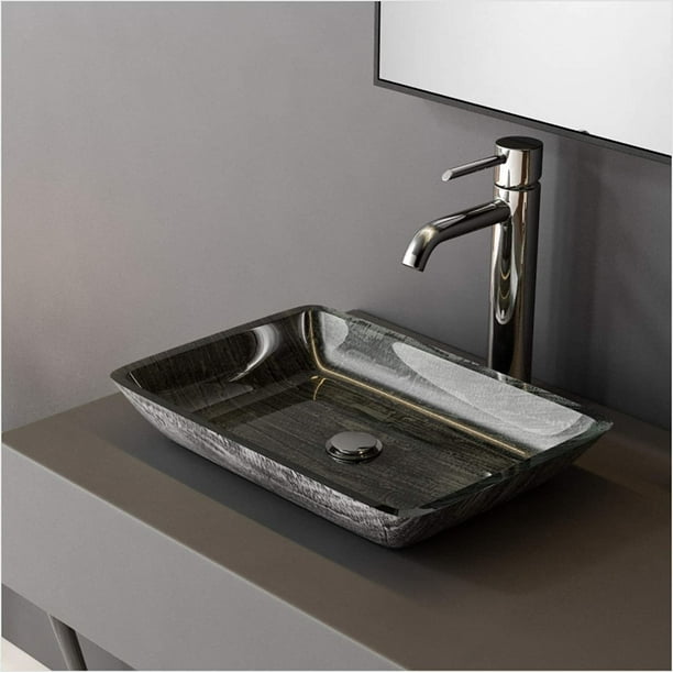 F R Glass Vessel Bathroom Sink Modern Tempered Bowl Rectangular Dark Gray Top Mount Sinks Above Counter Com - Rectangle Top Mount Bathroom Sink F R Glass Vessel Bathroom Sink Modern Tempered Bowl Rectangular Dark Gray Top Mount Sinks Above Counter Com - Rectangle Top Mount Bathroom Sink