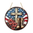 thumbnail image 2 of America Wooden Hanging Sign Patriotic Round Wall Decor For Home And Porch, 2 of 6