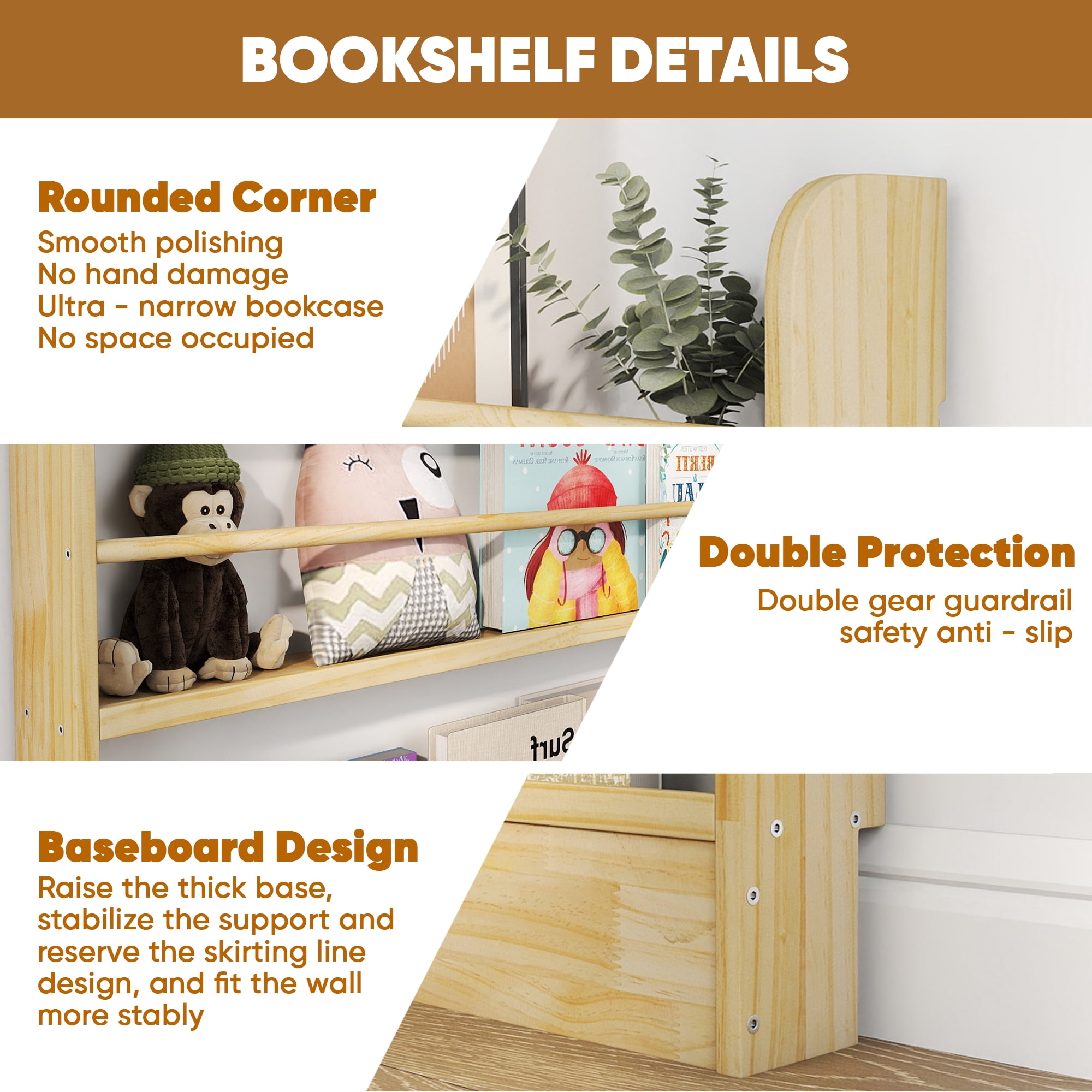 VGBYUJ Behind The Door Bookshelf, 4 Tier 47.4" Behind The Door Storage Organizer, Space-Saving Wall Mount Bookcases for Narrow Space, Solid Wood