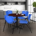 thumbnail image 2 of Cain 36" Round Breakroom Table- Mahogany & 4 'M' Stack Chairs- Blue, 2 of 8