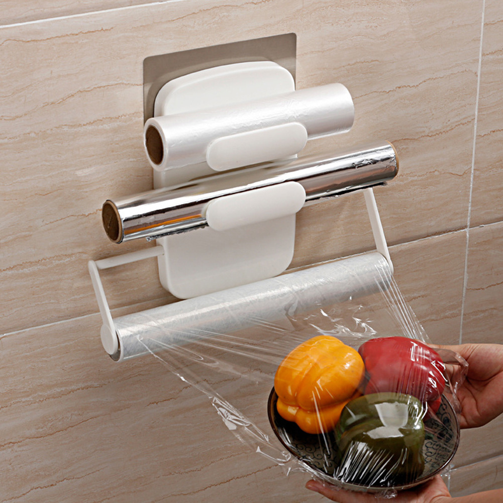FAGINEY Wall Mounted Paper Roll Hanger Hanging Holder Plastic Wrap Rack