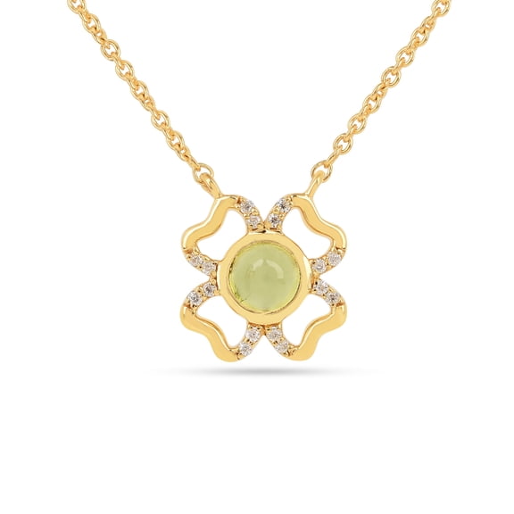 Floral Green Peridot Four Leaf Clover Necklace
