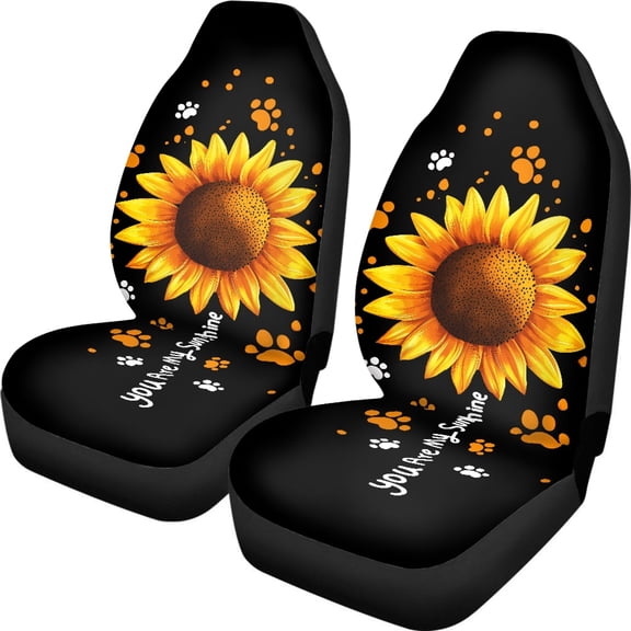 XYZCANDO Sunflower Paw Print Pattern Car Accessories Polyester Fabric Interior Decor Car Seat Covers Front Seats car Front Seats Car Decor, Soft Anti-Slip Truck Van