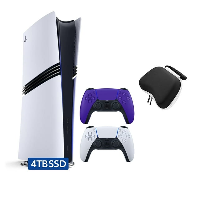 PlayStation 5 Pro 4 To SSD Console Numérique avec Deux Manettes, DualSense Blanche et Violet Galactique et Étui Rigide de Protection pour Manette Mytrix - Console Phare PS5 Pro