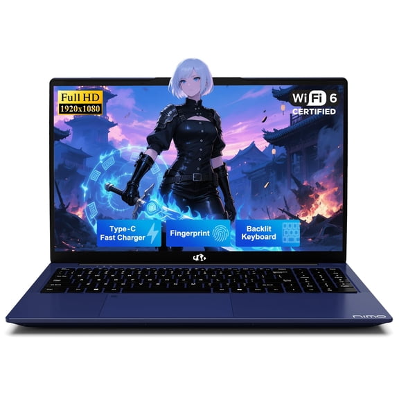 NIMO Light Gaming Laptop 8GB RAM 256GB SSD, 2026-2027 Latest AMD Ryzen 5 CPU, 65W Type-C Fast Charging, Fingerprint, Backlit Keyboard, 180° View, 2 Years Warranty