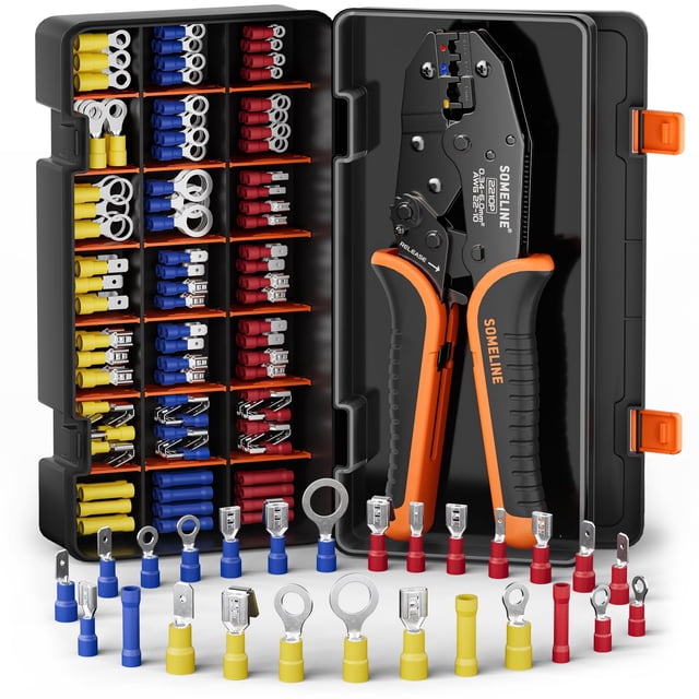 SOMELINE Crimpadora Terminales Cables Electricos, Pinza Crimpadora Terminales Eléctricos,26 tipos AWG 22-10, Alicates Electricista, Herramientas Electricista,Alicates de Terminales