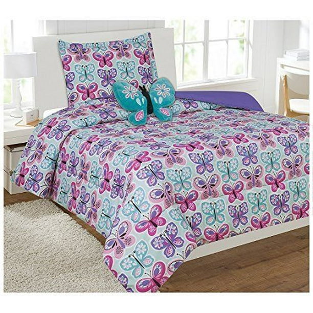 Fancy Linen 6pc Girls Twin Comforter Set Butterfly Light Blue Turquoise Purple Pink With Fluffy Buddy New Walmart Com Walmart Com
