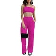 thumbnail image 2 of Coduop Women 2 Piece Outfit Set Sleeveless Sling Cami Top Pleated Pants Suit Matching Lounge Set, 2 of 8
