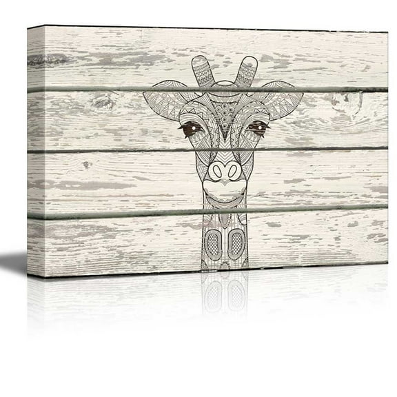 wall26 - Zentangle Giraffe Artwork - Rustic Canvas Wall Art Home Art - 32x48 inches