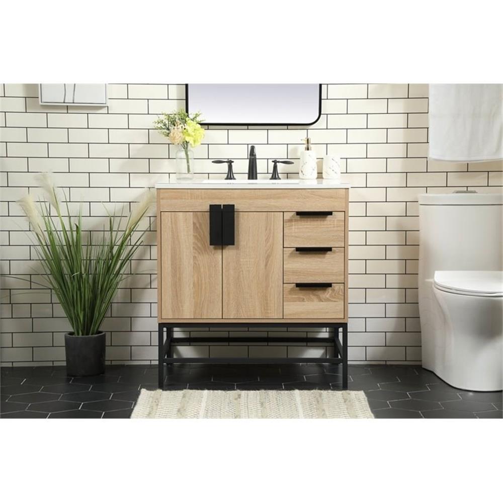 Elegant Decor Eugene 32" Aluminum MDF Single Bathroom Vanity in Mango Wood