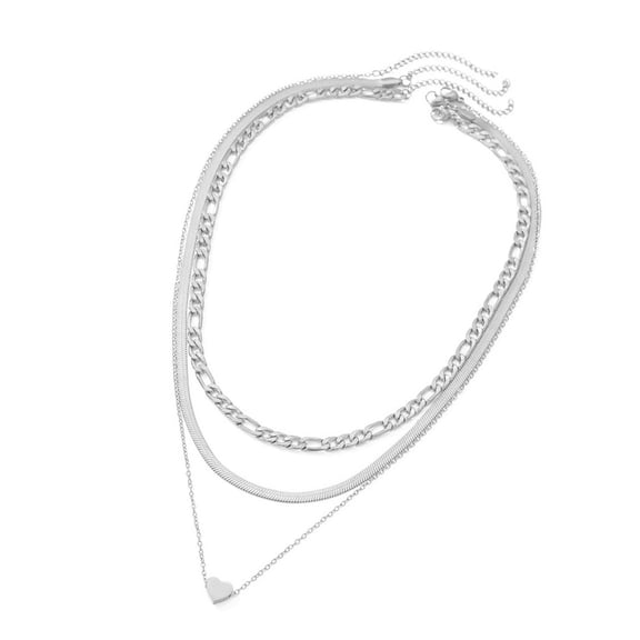 Stainless Steel Necklace Elegant Heart Pendant Snake Bone Chain Layered Neckwear