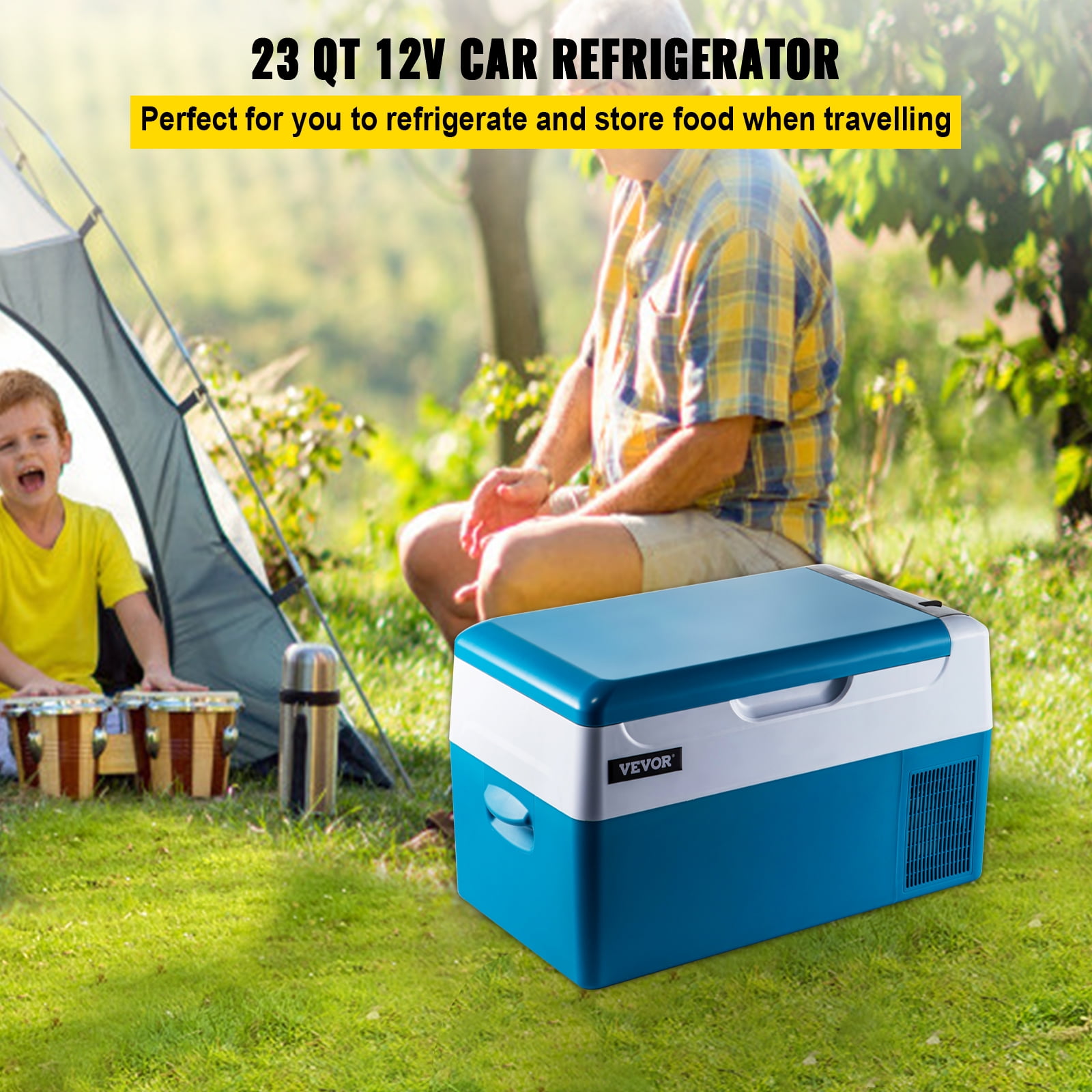 12/24V DC and 110-240 AC Car Fridge Freezer Black & Grey 23 Quart Portable Car Refrigerator 22 Liter 