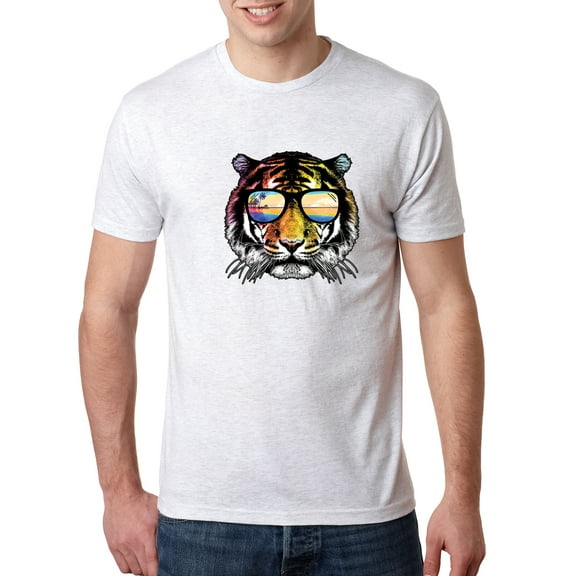 Wild Bobby, Funny Neon Summer California Beach Tiger | Mens Animal Lover Premium Tri Blend T-Shirt, Heather White, Small
