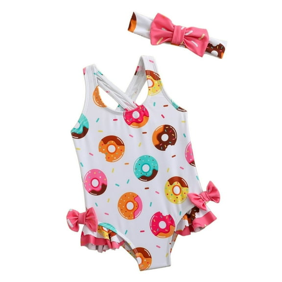 Hienoo Newborn Girls Backless Ruffle One-Piece Swimsuit with Headband Bathing Suits, Sizes 9-12M