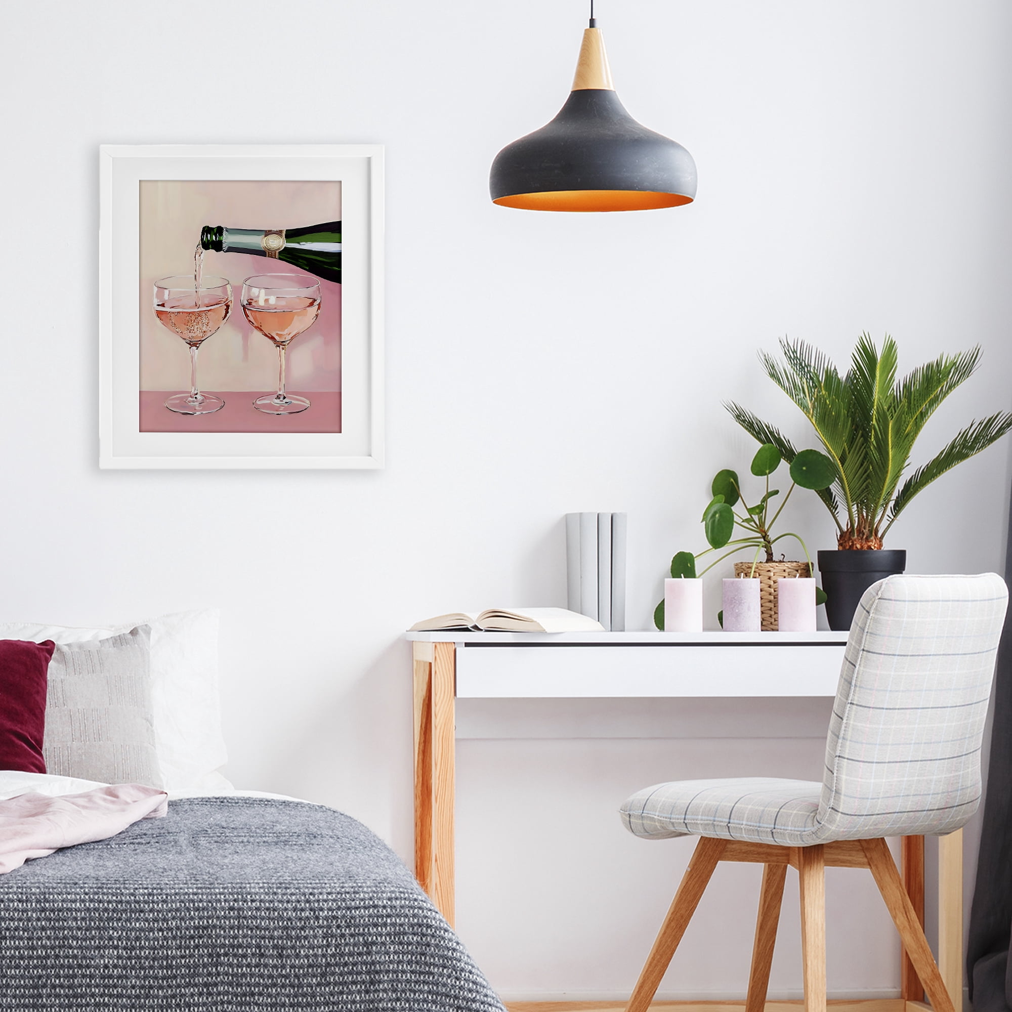 Stupell Industries Pink Champagne Toast for Two White Framed Print Under Glass, design by The Prints Vibe