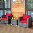 thumbnail image 4 of Patiojoy Ensemble de Conversation en Osier pour Patio 3 Pcs Bistro Fauteuil en Rotin avec Coussin Lavable Rouge, 4 of 10