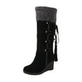 thumbnail image 6 of IUJSOY Winter Snow Boots for Women Trendy Suede Plush Wedge Knee High Boots Lace up High Heels, 6 of 6