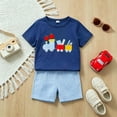 thumbnail image 2 of mgoYE Toddler Baby Boy Back To School Outfits Embroidery Short Sleeve T-shirt Shorts Clothes(Blue,4-5 Years), 2 of 8