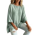thumbnail image 5 of JIAYUE Women Crew Neck Knit Sweater Solid Color Batwing Short Sleeve Oversized Tunic Top for Loose Wear, 5 of 9