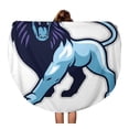 thumbnail image 1 of SIDONKU 60 inch Round Beach Towel Blanket Brown Mascot Lion Stance Head Big Cat Cartoon Beast Travel Circle Circular Towels Mat Tapestry Beach Throw, 1 of 2