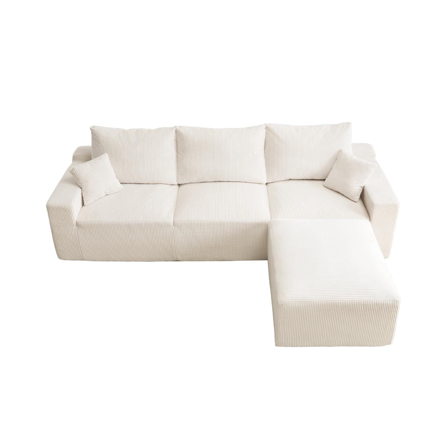 Demi Bonn 110" Ultra-Soft L-Shaped Sectional Sofa, Full-Compression 3-Seater Cloud Couch with Out Chaise, Modular Deep Seat, No Assembly Required, Beige