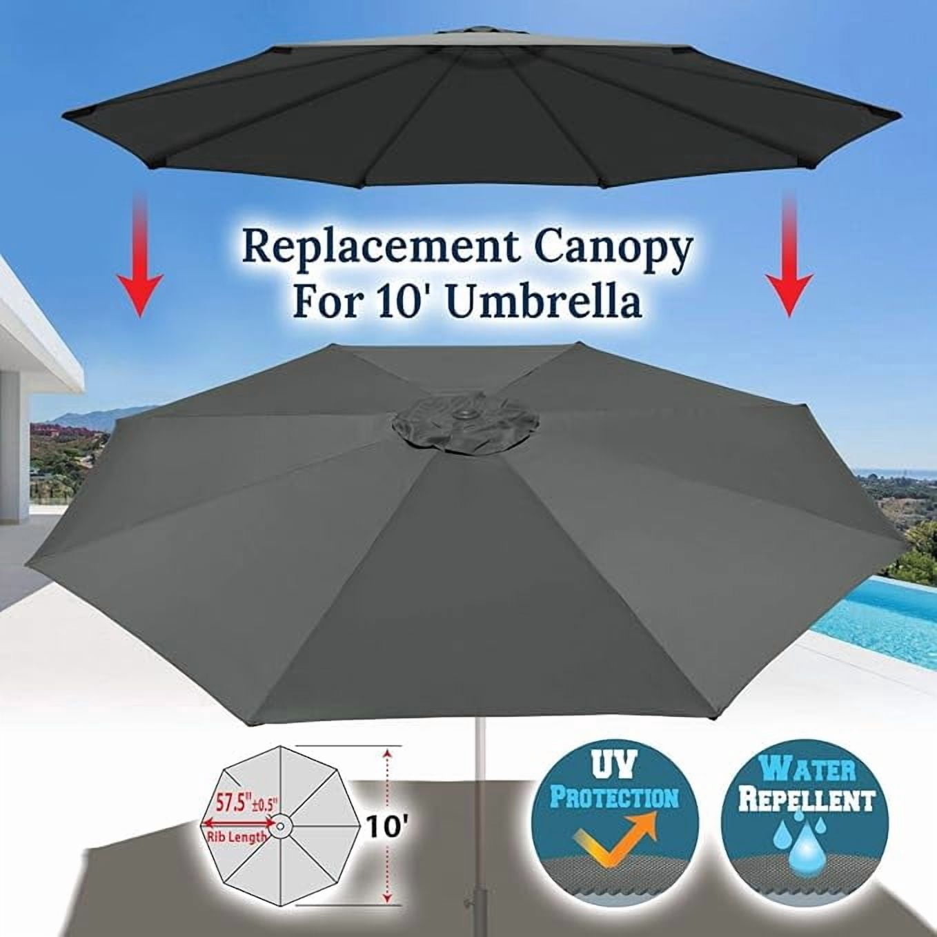 ALUVIERA 10' Umbrella Canopy Top Cover Patio Replacement Top Cover 8 Ribs Outdoor Sunshade
