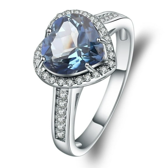 Blue Topaz Heart Ring in 925 Sterling Silver, 2.47 Carat Genuine Topaz Gemstone Ring