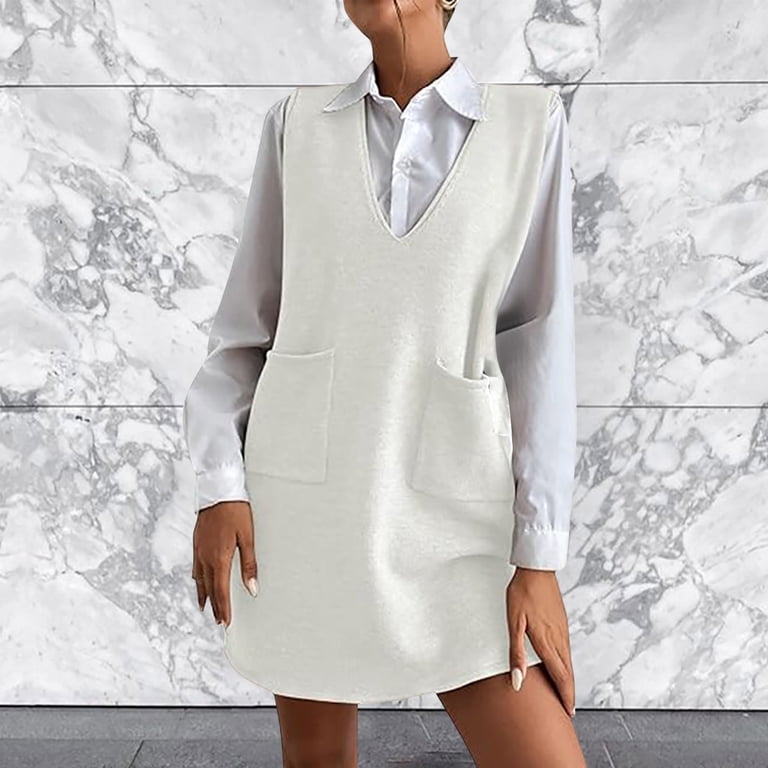 knee length vest dress Fifteen Twenty Elora Mixed Media Vest Dress - Oatmeal