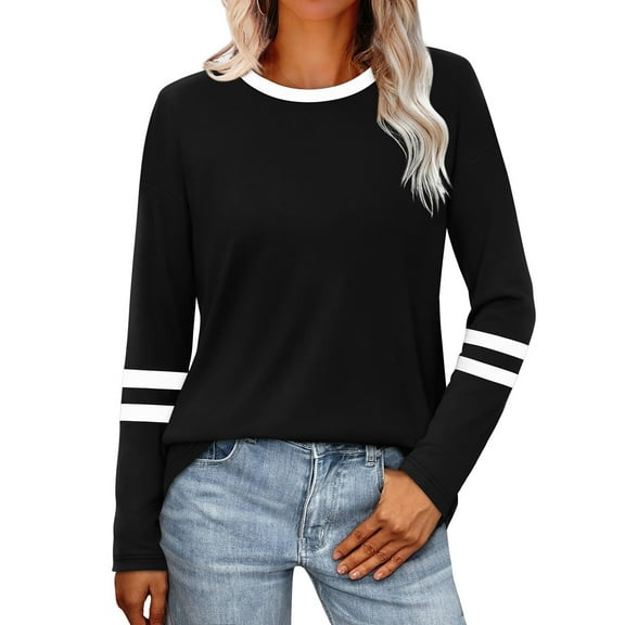 Women's Round Neck No Hood Sweatshirt, Long Sleeve Loose Fit Pullover Top with Breathable Comfort for Autumn Winter Season, Casual Daily Wear, Travel and Street Fashion Black L
