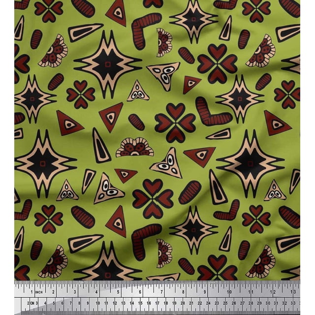 Soimoi Polyester Crepe Fabric Flower Artistic Printed Fabric 1 Yard 52 Inch Wide