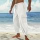 thumbnail image 1 of Pantalones largos para hombre, de color liso, holgados, informales, con bolsillos grandes, de lino, cintura elástica y cordón ajustable, de poliéster., 1 of 7