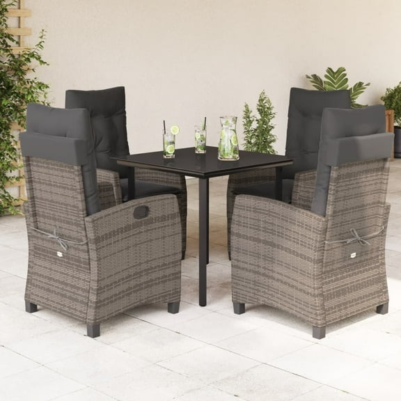 vidaXL 5 Piece Patio Dining Set with Cushions Gray Poly Rattan