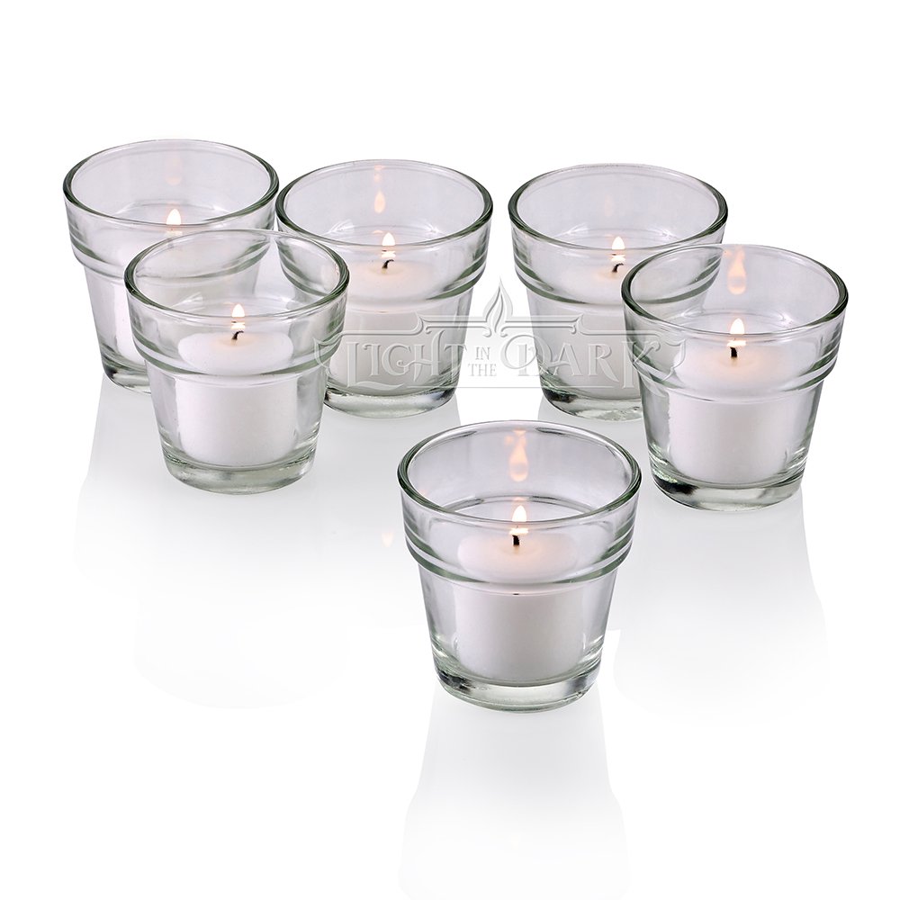 Clear Glass Flower Pot Votive Candle Holders with White Votive Candles