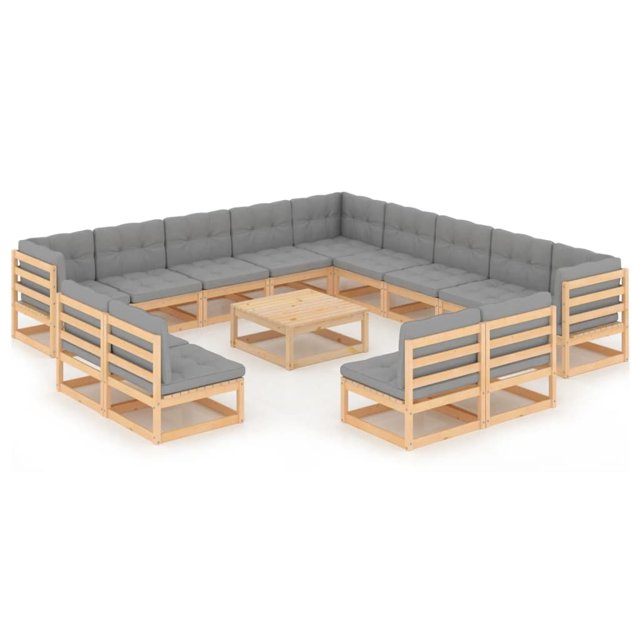 vidaXL 14 Piece Garden Lounge Set with Cushions Solid Wood Pine