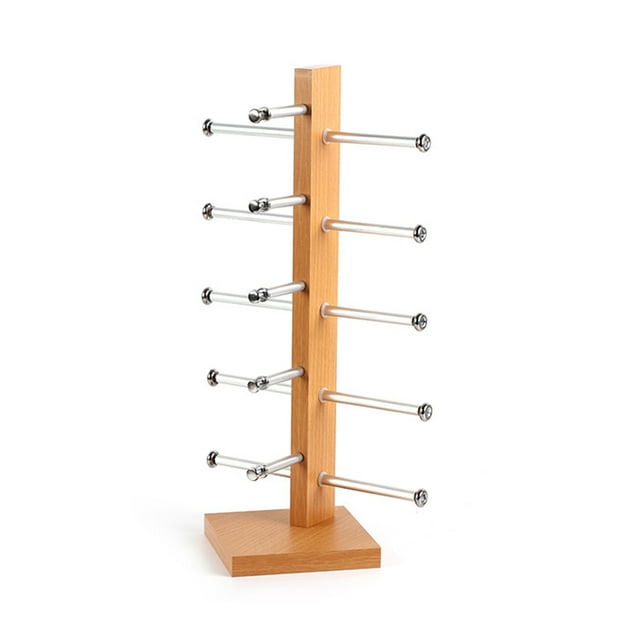 Youkk Rack 5 Layers Density Board Display Stand Home Desktop Tabletop Holder Shelf Black Glasses Detachable Beech Wood Color