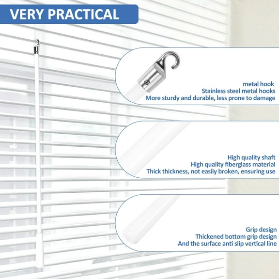 Toorise 4Pcs Fiberglass Blind Wand Replacement Vertical Window Blind Tilt Rods with Hook and Handle Enduring Blind Wands,17in