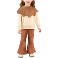 thumbnail image 2 of PInxai Fall Cute 2 Piece Sets for Girls Knitted Crew Neck Long Sleeve Tops Elastic Waisted Flare Leg Pants Fashion Clothing,Beige,1-2 Years, 2 of 6