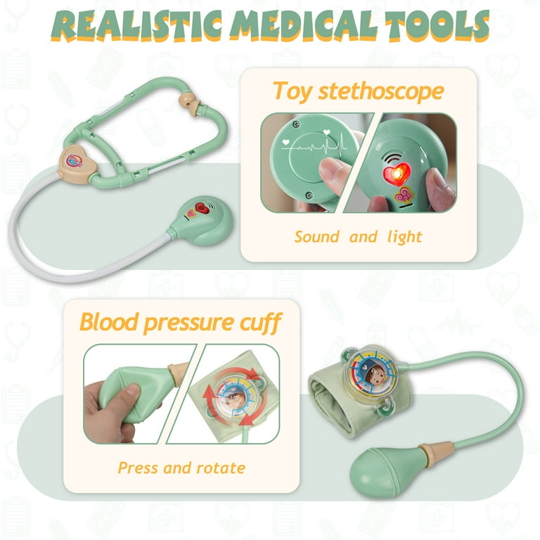 Liberry 30pcs Kid Doctor Kit with Toy Stethoscope Costume Green Medical Pretend Play Gift