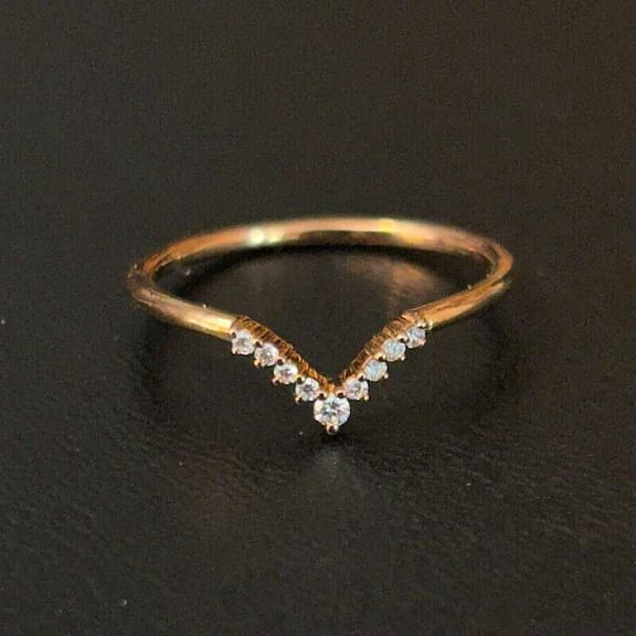 TAAPSEE JEWELS Round Cut Cubic Zirconia Women's Dainty Band Curved Ring 14K Yellow Gold Finish