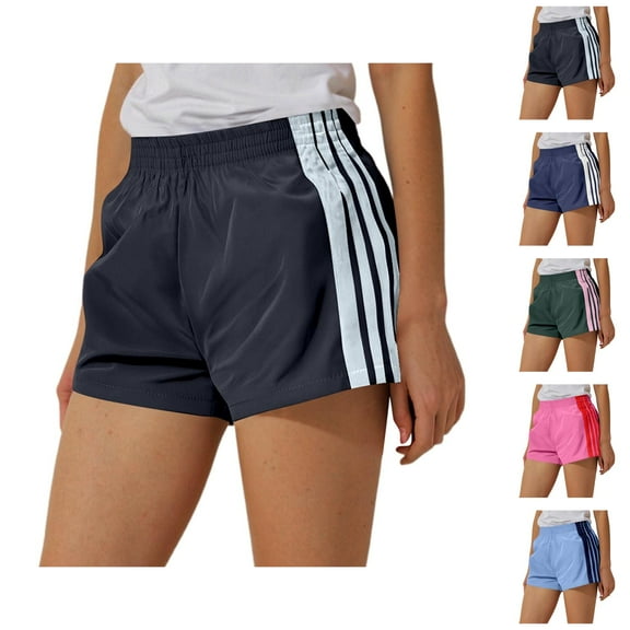 Running Shorts for Women Striped Elastic Waist Stretchy Lightweight Yoga Gym Active Sports Workout Athletic Shorts