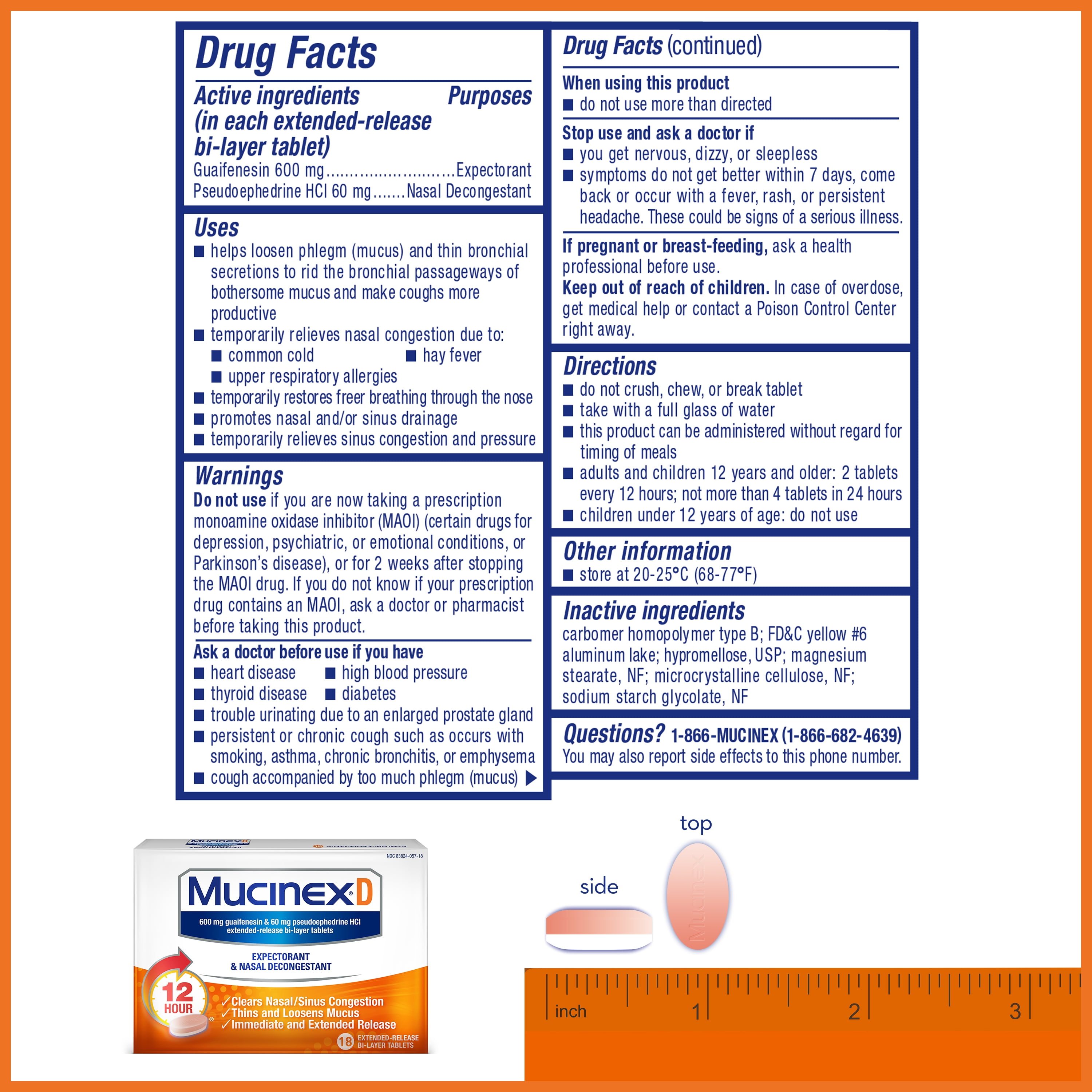 Mucinex D Expectorant and Nasal Decongestant Tablets, 18 Count