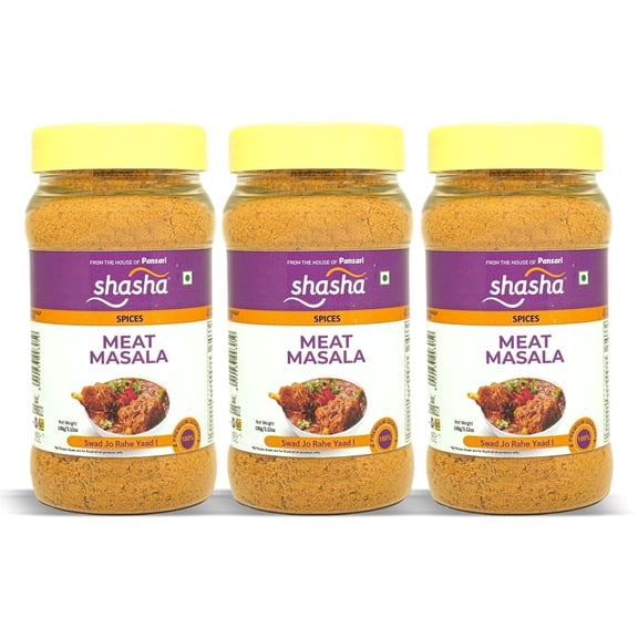 SHASHA Meat Masala Seasoning Mix (100G) - Authentic Spices Jar For Flavorful Meat Curry - Ideal For Mutton & Chicken Dishes 3.52Oz (Pack Of 3)